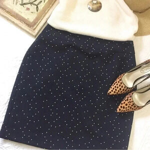 Ann Taylor lined skirt navy with white polka dots size 8